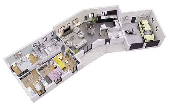 Mẫu thiết kế nhà 1 tầng 3 phòng ngủ