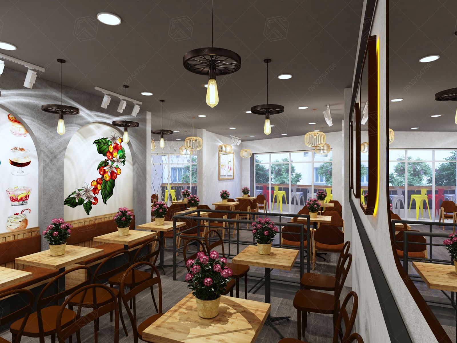 thiết kế quán cafe 1 trệt 1 lầu Phạm Văn Đồng