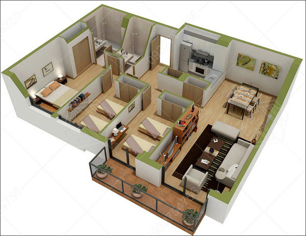 Mẫu thiết kế nhà 1 tầng 3 phòng ngủ