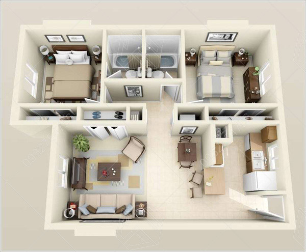 Thiết kế nội thất chung cư 60m2 với 2 phòng ngủ  anh Tuấn
