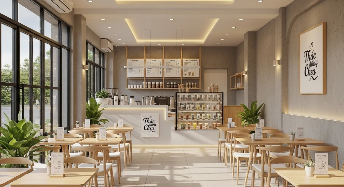 Thiết kế mặt tiền quán trà sữa nhỏ Chị Duyên Gò Vấp hiện đại thu hút