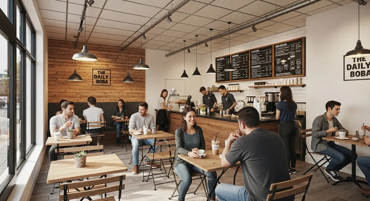 Bộ bàn ghế gấp gọn hiện đại giúp quán trà sữa nhỏ tối ưu không gian