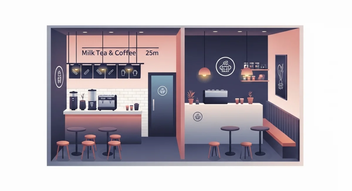Bản vẽ bố cục không gian quán cafe 25m2 tối ưu chỗ ngồi