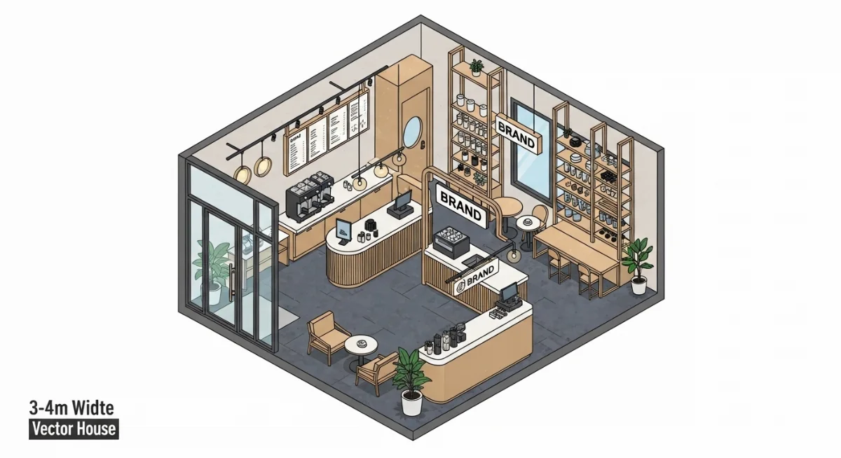 Bố trí nội thất quán trà sữa nhà ống dài và hẹp tối ưu công năng