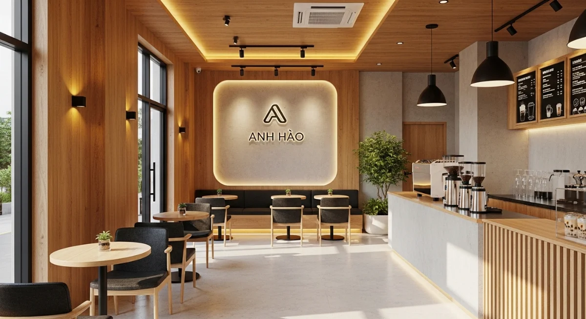 Không gian hiện đại, sạch sẽ của Quán Trà Sữa Anh Hào Bến Cát sau khi chống ẩm hiệu quả