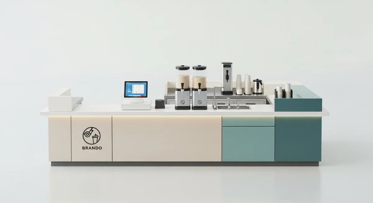 Bản vẽ chi tiết quầy bar trà sữa 1.8m với bố cục công năng tối ưu