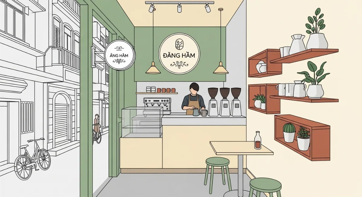 Tối ưu không gian quán cà phê nhỏ 20m2 TP.HCM với nội thất thông minh