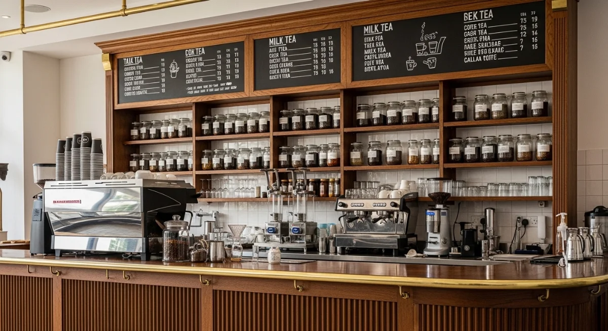 Đồ trang trí quán cafe vintage với đồng hồ cũ, máy ảnh phim và tranh treo tường cổ điển