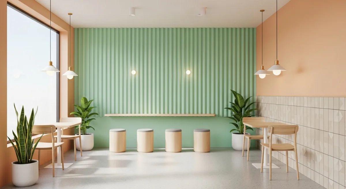 Tường bị ẩm mốc và bong tróc sơn trong quán trà sữa ảnh hưởng đến thẩm mỹ