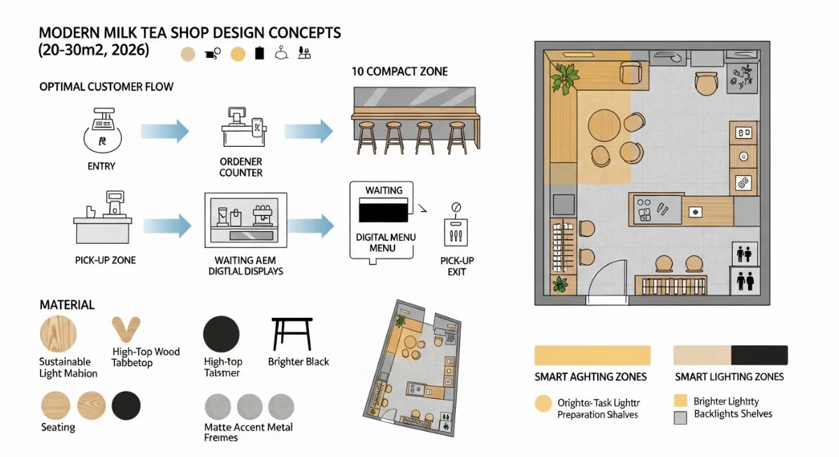 Thiết kế quầy bar quán trà sữa take away nhỏ gọn và hiệu quả