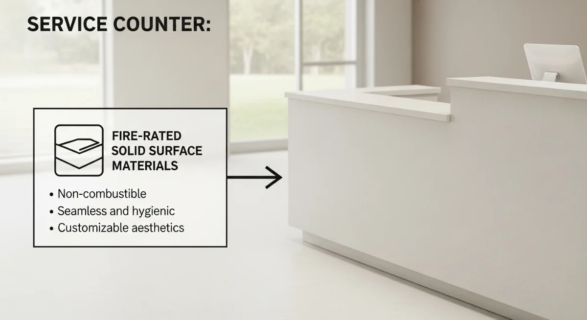 Một góc quán trà sữa với biển báo thoát hiểm và bình chữa cháy, thể hiện sự chú trọng an toàn cháy nổ