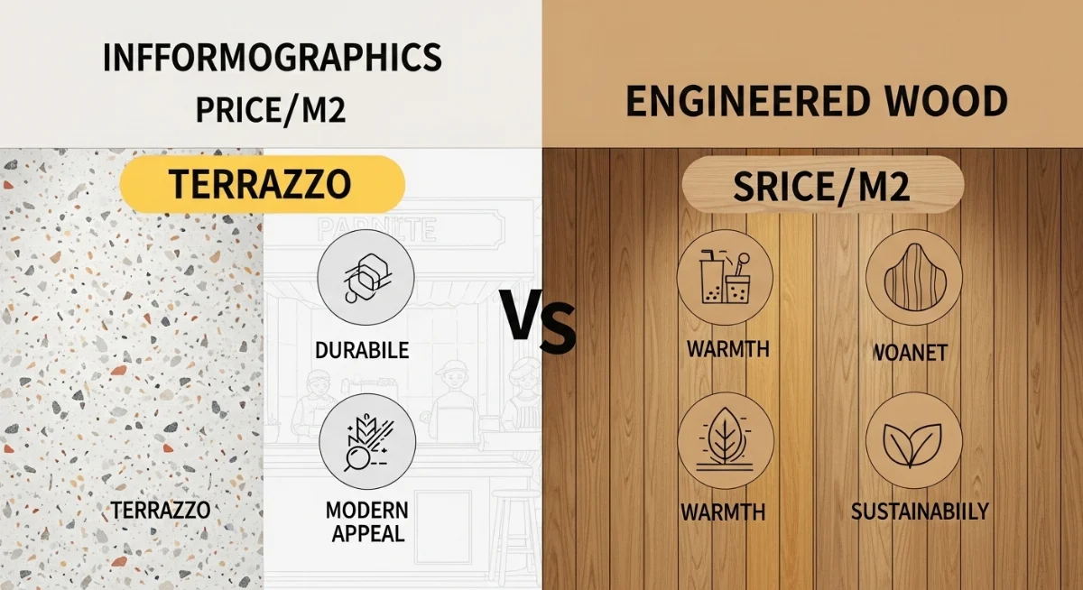 Một góc quán trà sữa với thiết kế tường ốp gỗ và nội thất ấm áp