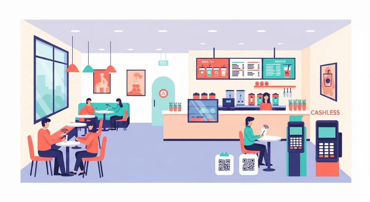Khách hàng sử dụng điện thoại để order QR tại quán cà phê công nghệ cao