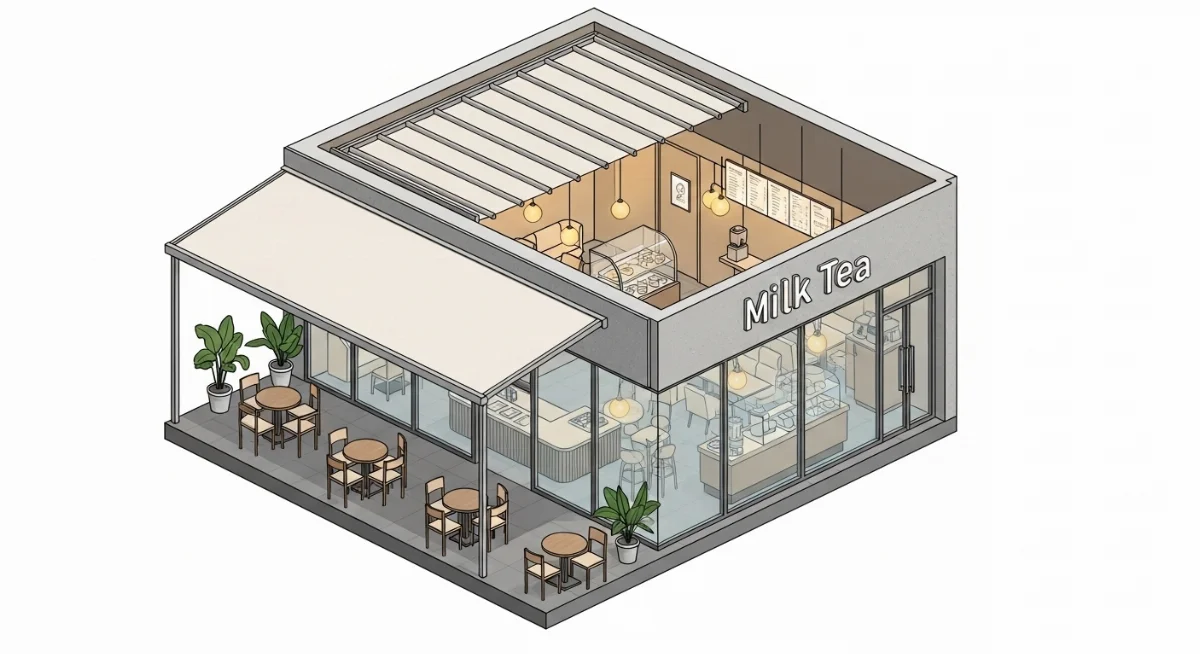 Giải pháp làm mát không gian quán trà sữa khu công nghiệp với cây xanh