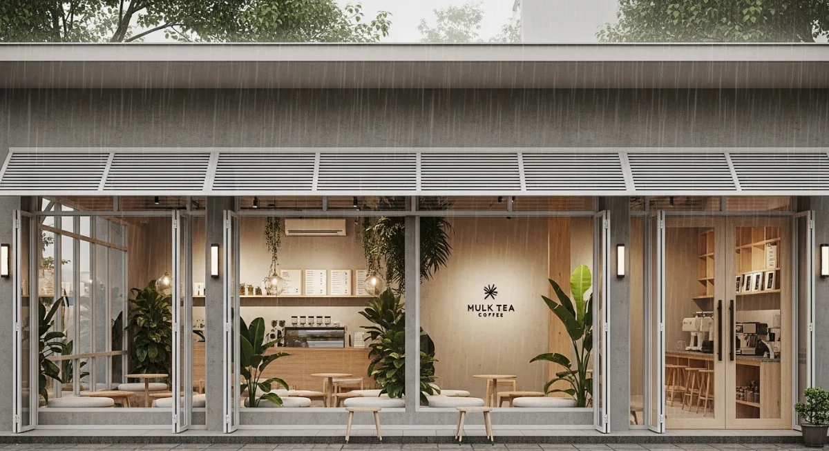 Thiết kế quán cafe Bình Dương với không gian mở và cây xanh mát mẻ