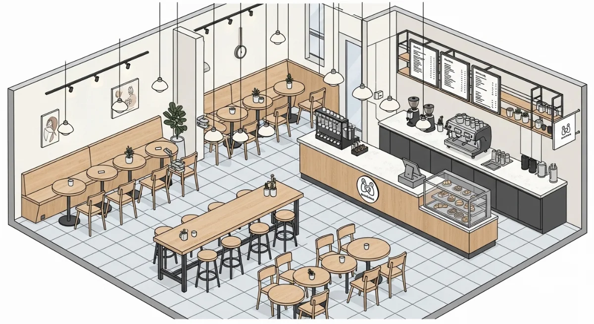 Sàn vinyl chống trượt dạng cuộn với bề mặt nhám cho quầy pha chế quán cà phê