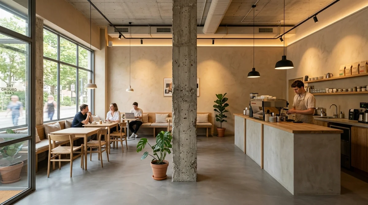 sơn hiệu ứng microcement bê tông thô quán cà phê - hình minh họa 1
