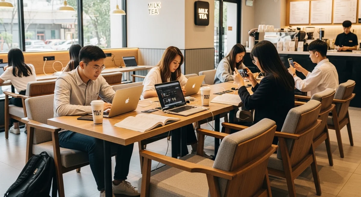 Thiết kế quán trà sữa hiện đại với tiện ích khu học sinh hấp dẫn