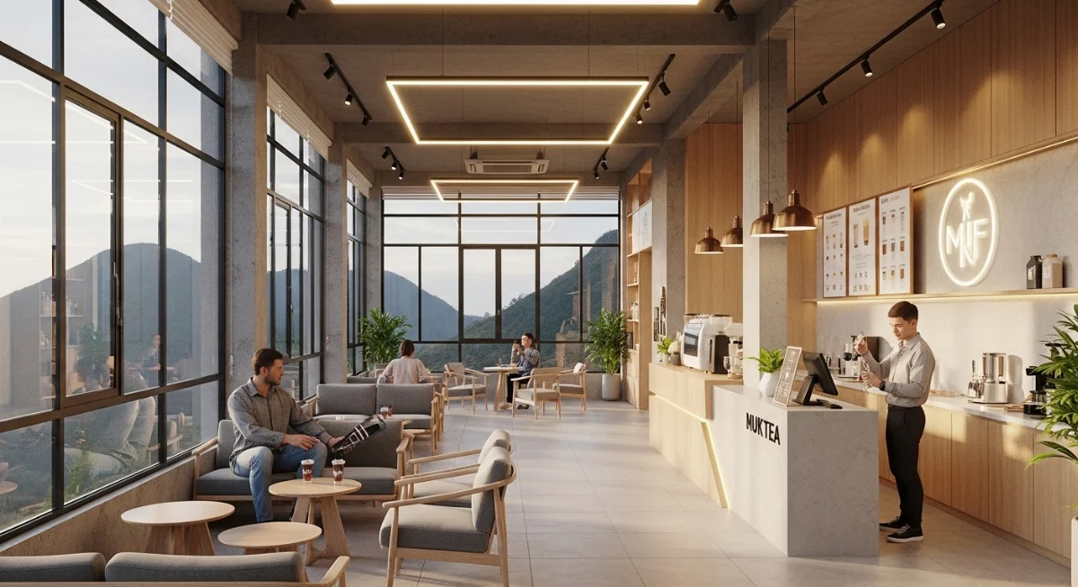 Thiết kế quán trà sữa Tây Ninh view đẹp Núi Bà Đen sang trọng hiện đại