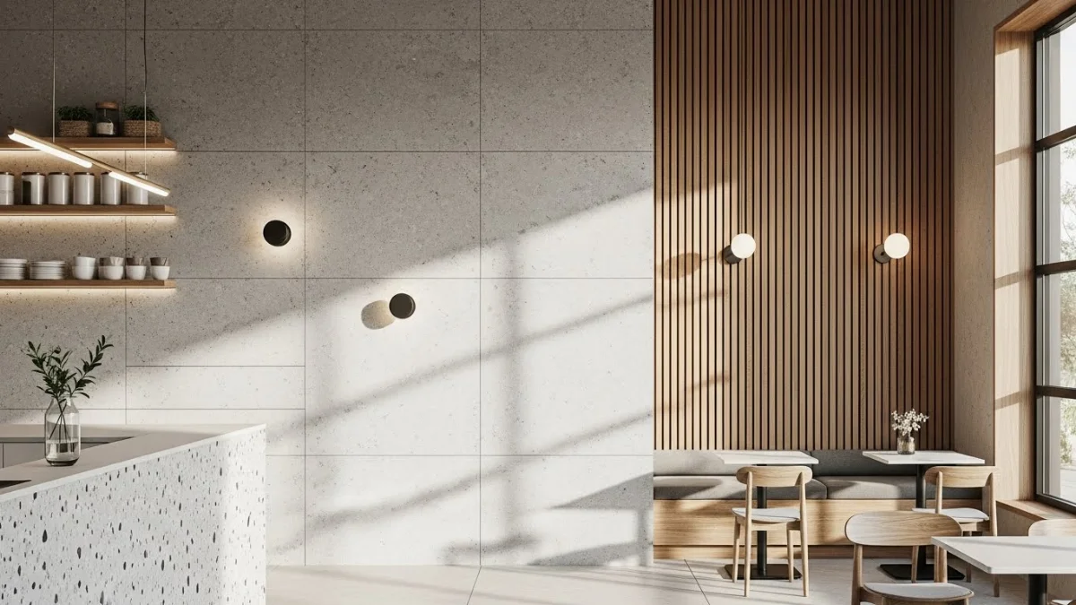 Không gian sống hiện đại với vật liệu ốp tường gạch Terrazzo đa sắc