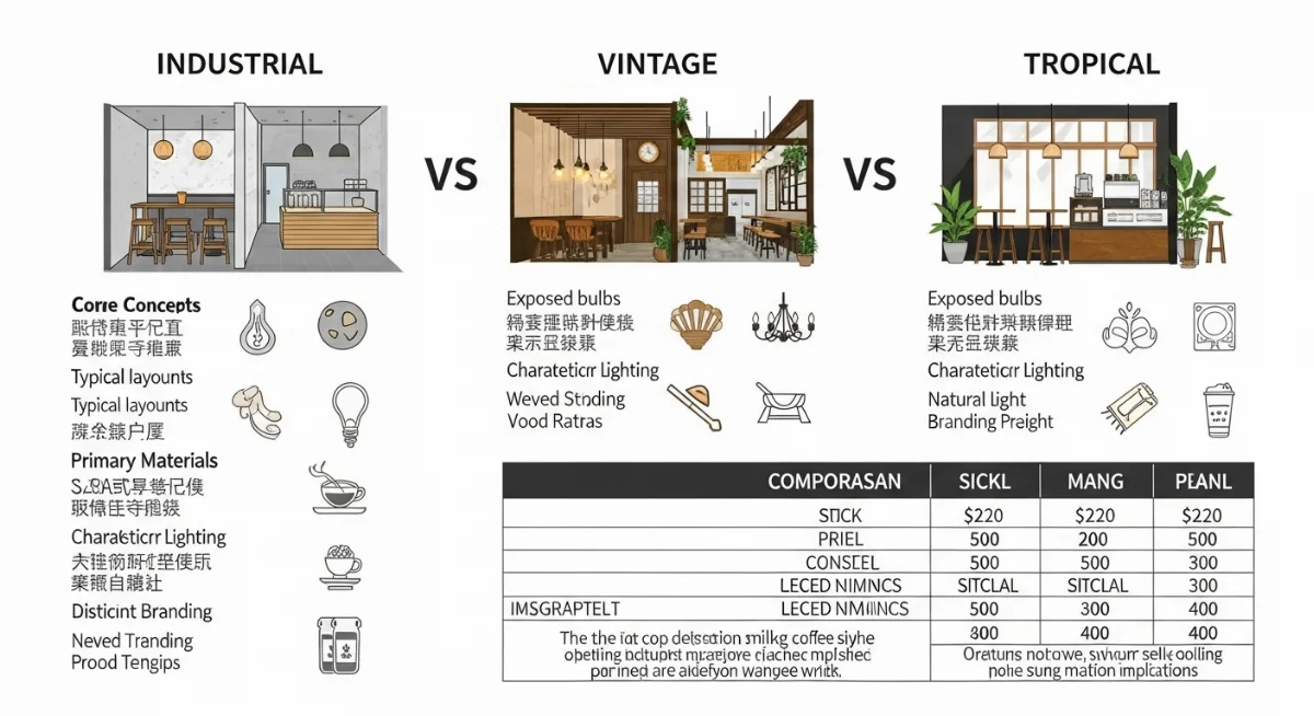 Bảng so sánh chi phí thiết kế quán cà phê theo từng phong cách