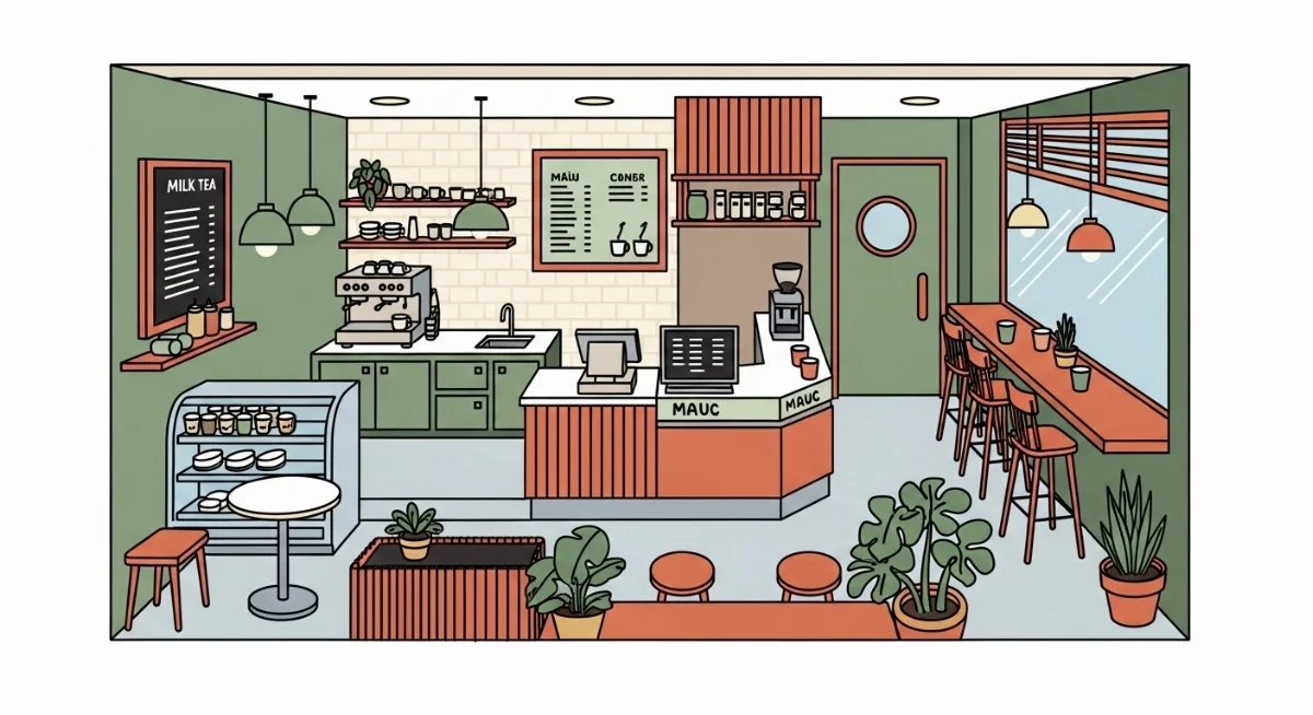 Nội thất quán trà sữa nhỏ TP.HCM tối ưu không gian hiệu quả với đồ nội thất đa năng