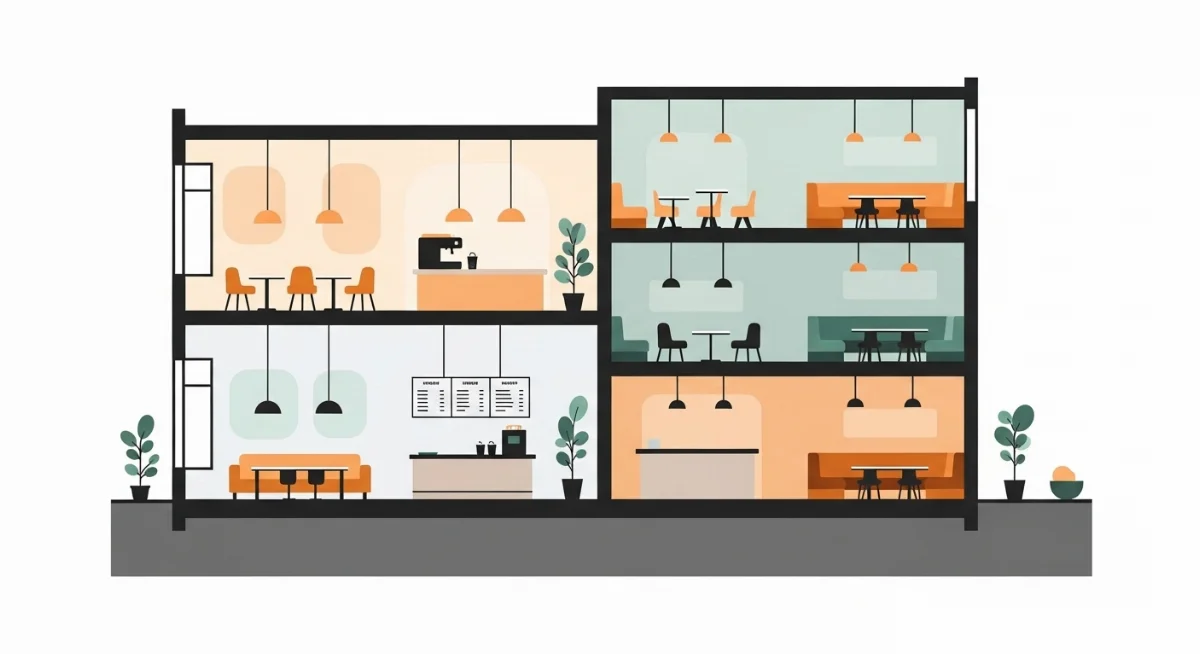 Phân khu chức năng rõ ràng trong thiết kế quán trà sữa nhiều tầng diện tích 100m2