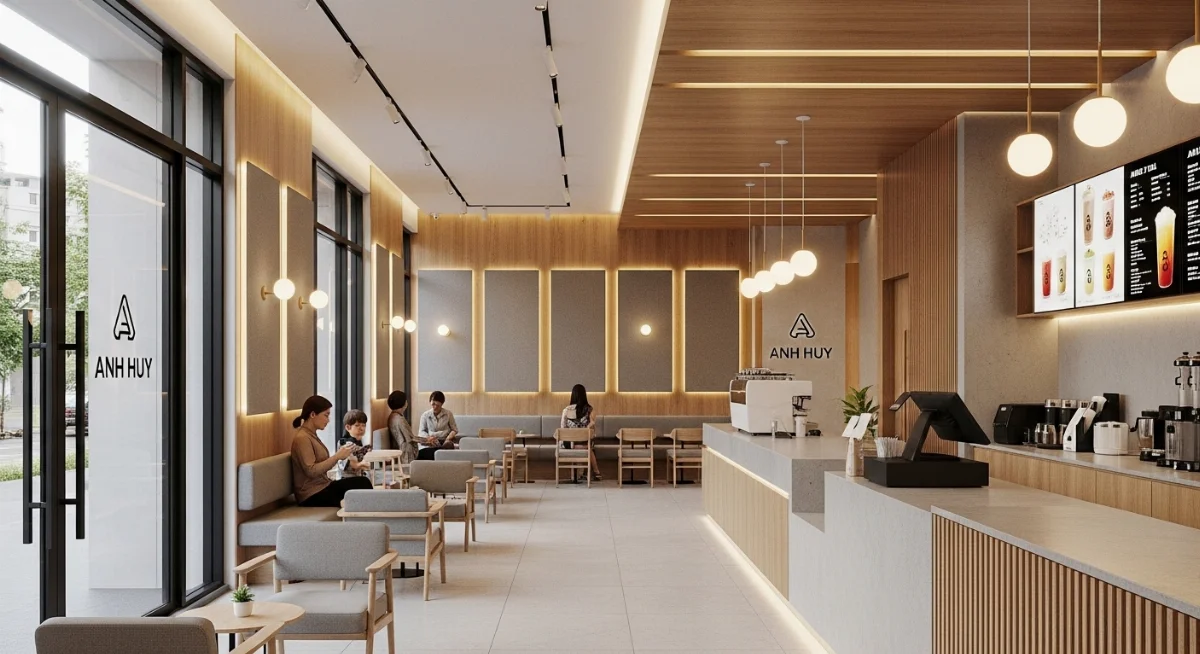 Không gian quán trà sữa Anh Huy trước khi cách âm với nhiều tiếng ồn