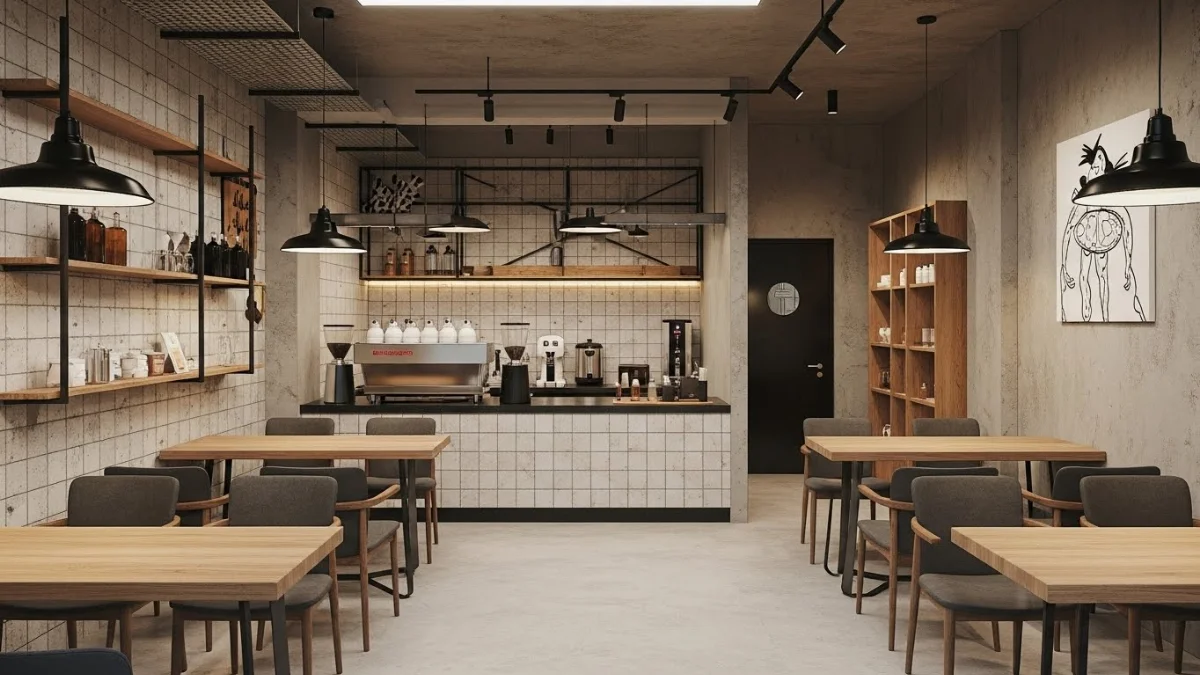 Thiết kế nội thất Industrial 2026 với bức tường bê tông thô ấn tượng