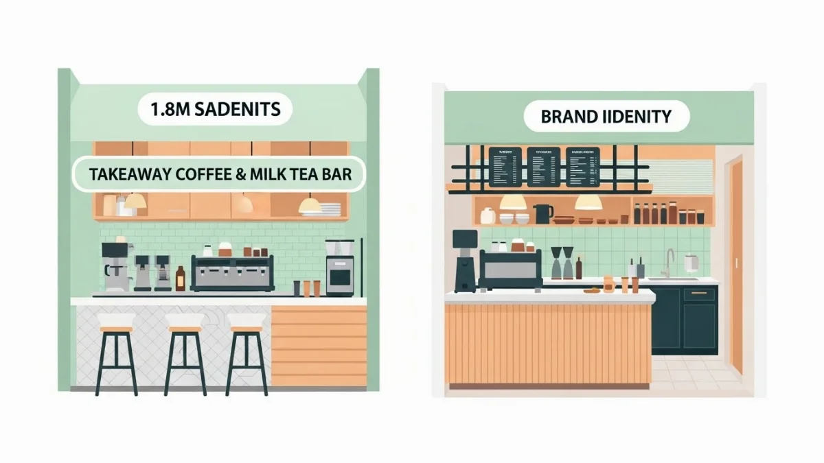 Thiết kế quầy pha chế take away 1.8m gỗ hiện đại