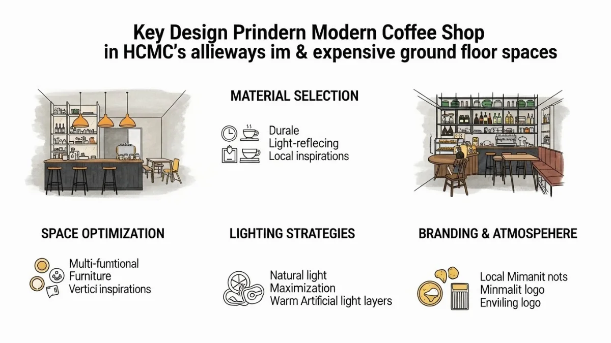 Giải pháp thiết kế quán cafe mặt tiền hẹp TP.HCM hiệu quả và sáng tạo