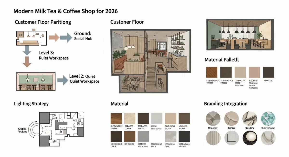 Chi phí thiết kế quán trà sữa 2-3 tầng hiện đại và tối ưu ngân sách