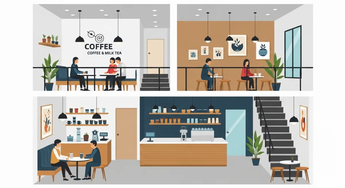 Mẫu quán cafe 2 tầng 30m2 có gác lửng đẹp, bố trí sáng tạo