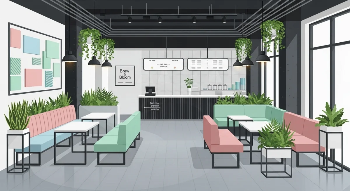 Mẫu thiết kế quán cà phê phong cách Chill tối giản với nhiều cây xanh và ánh sáng tự nhiên