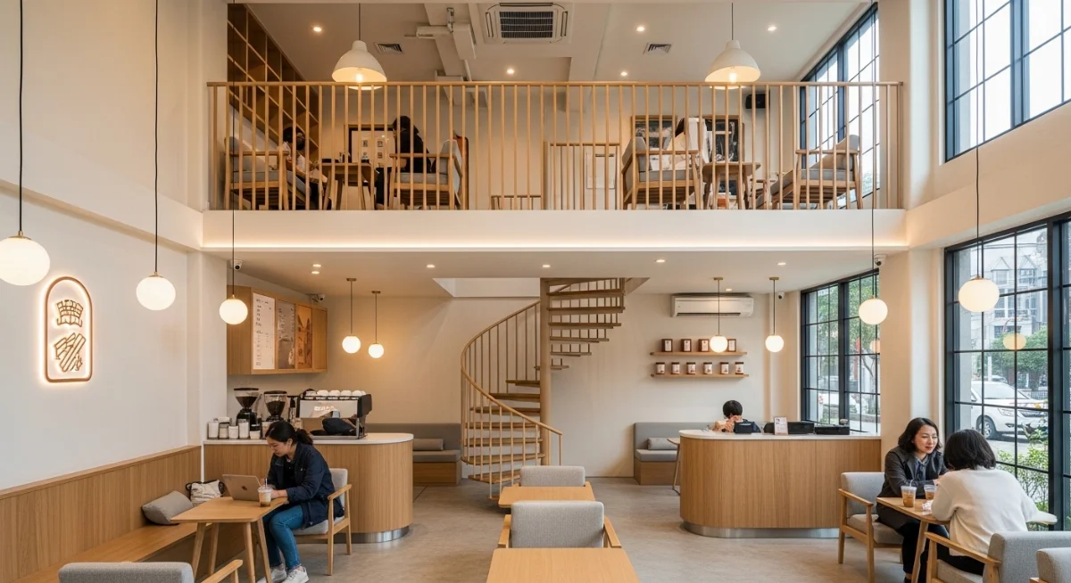 Thiết kế quán trà sữa 2 tầng nhỏ hiện đại tối ưu không gian 30m2