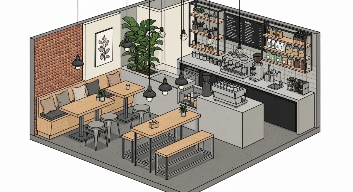 Mẫu thiết kế quán cafe mặt bằng nhỏ, hiện đại và tối giản, dễ dàng decor
