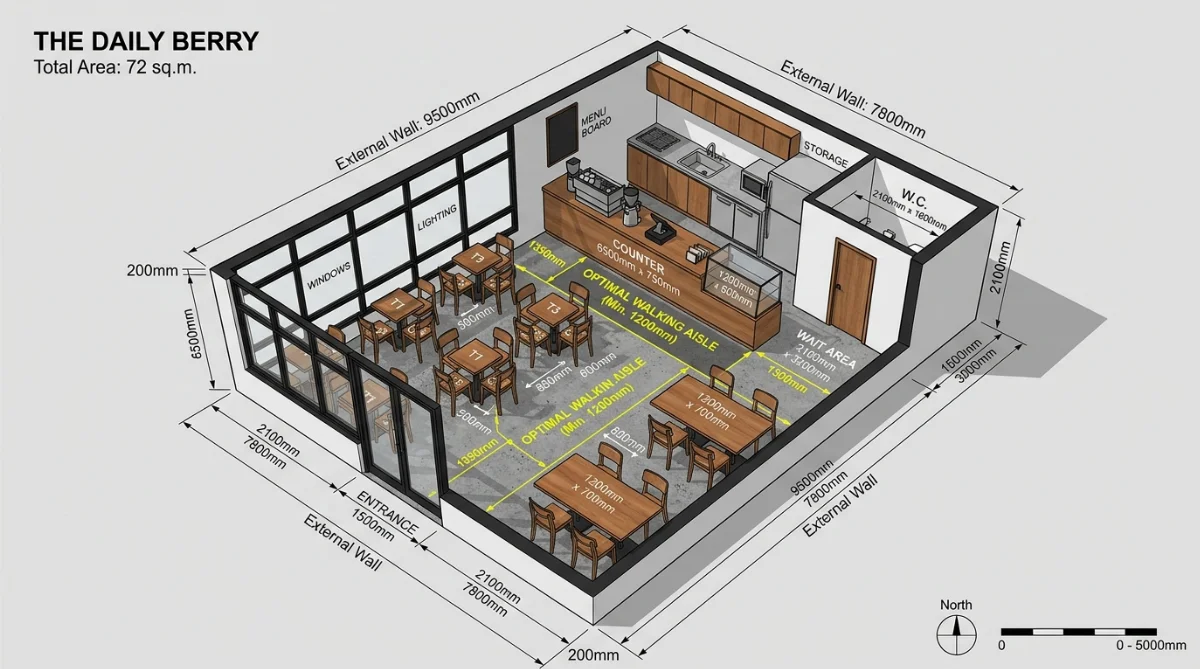 khoảng cách lối đi quán cà phê nhỏ - hình minh họa 2