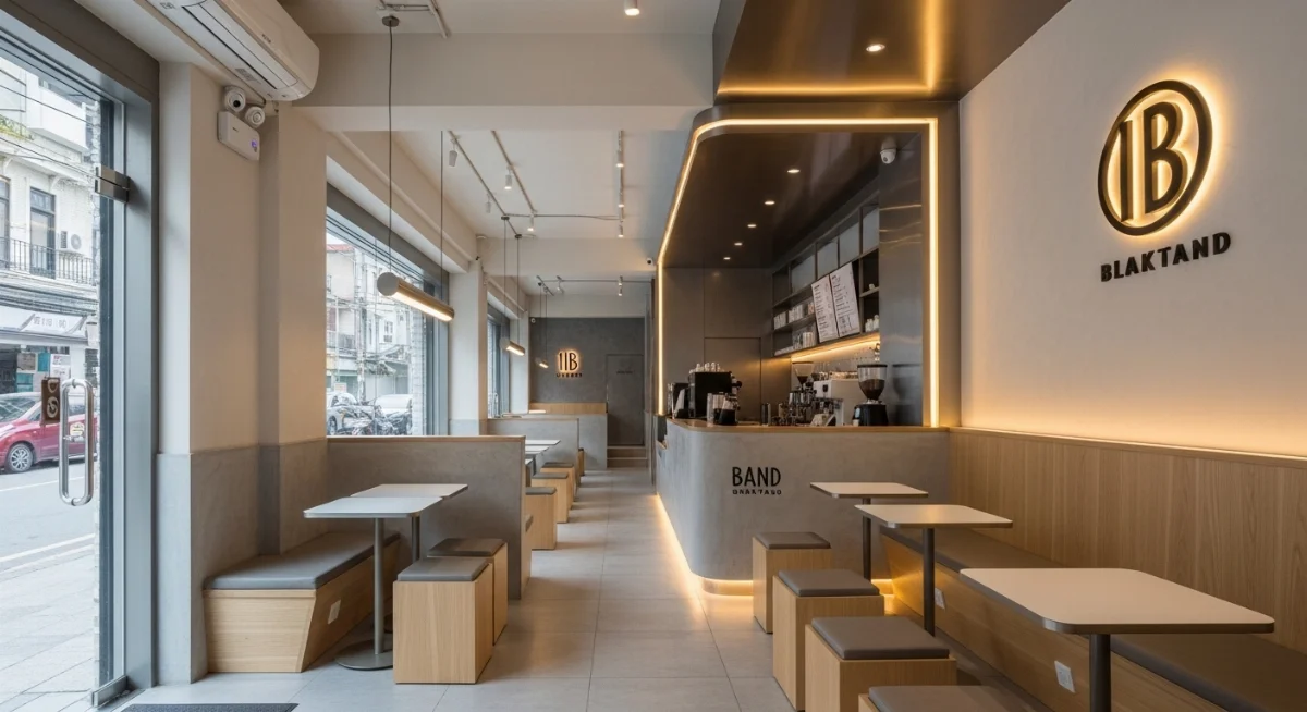 Thiết kế mặt tiền quán trà sữa nhà ống 3m hiện đại và thu hút khách hàng