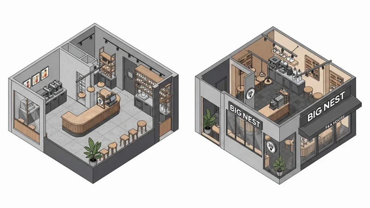 Thiết kế nội thất trà sữa Big Nest Tea House tối ưu