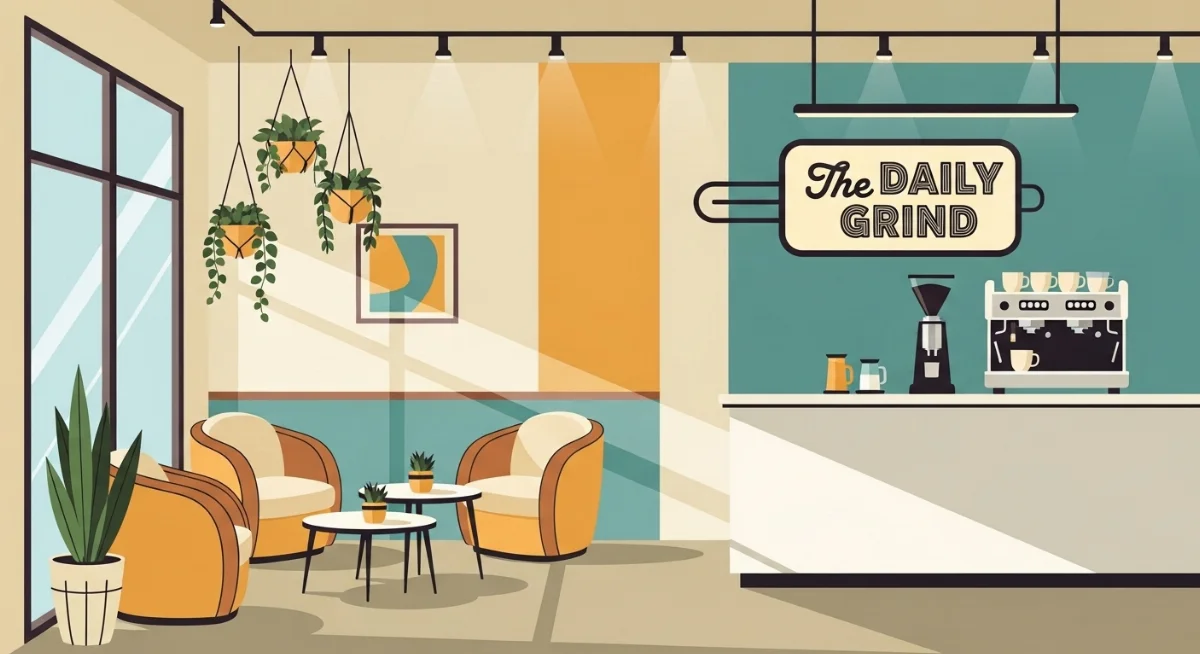 Nội thất cafe vintage với ghế bọc da và bàn gỗ sồi, tạo cảm giác sang trọng