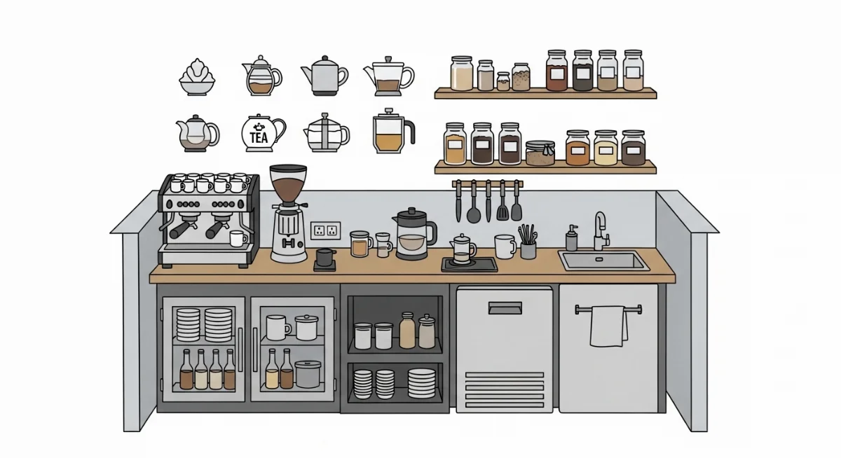 Giải pháp PCCC cho quán trà sữa hẻm với bình chữa cháy và lối thoát hiểm rõ ràng