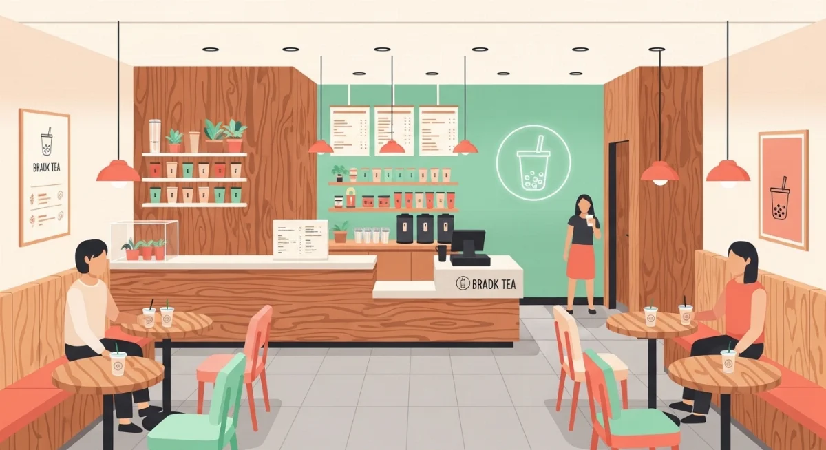 Kệ trưng bày làm từ ván công nghiệp chống ẩm bền đẹp cho quán trà sữa