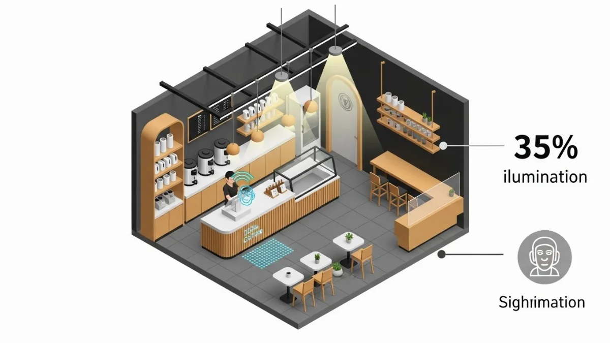 Đèn tự động thông minh tạo không gian ấn tượng cho quán trà sữa