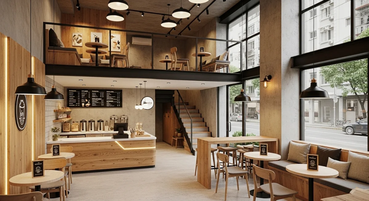 Thiết kế quán trà sữa 2 tầng với mặt tiền hiện đại thu hút khách