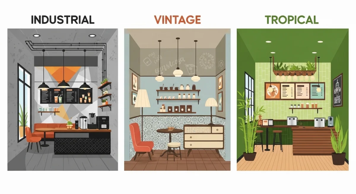 Nội thất quán cà phê Industrial độc đáo với tường gạch và kim loại