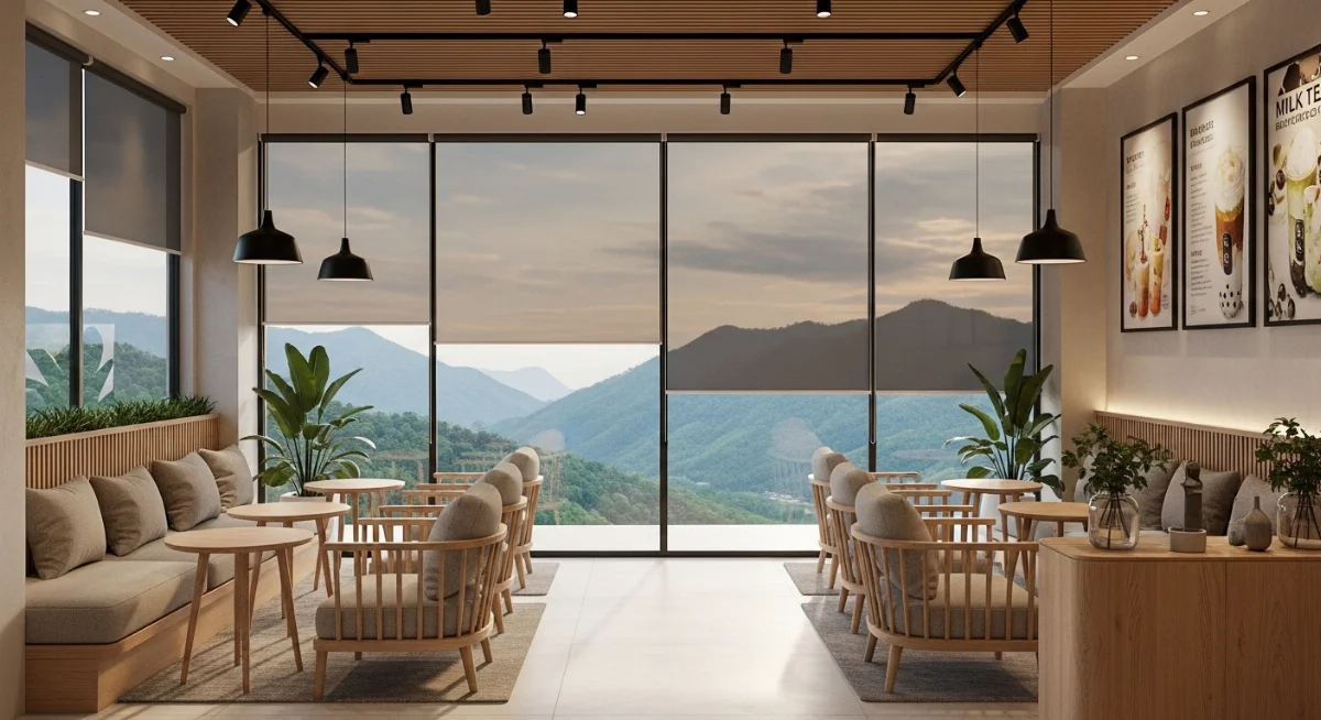 Mái che chống nắng hiện đại cho quán trà sữa view núi Tây Ninh