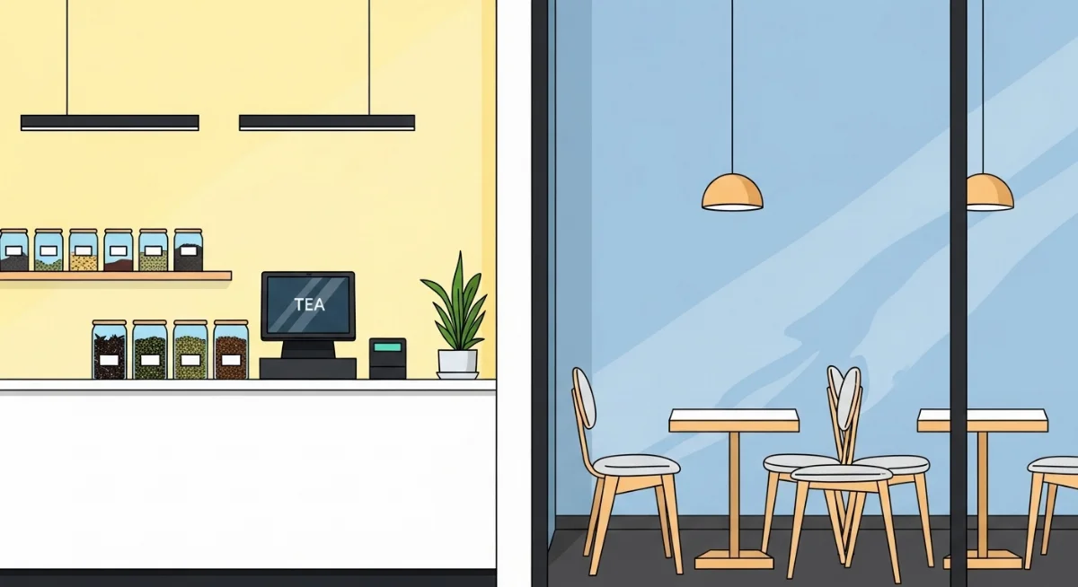 Thiết kế nội thất quán trà sữa hẻm nhỏ với bàn ghế đa năng và không gian xanh mát