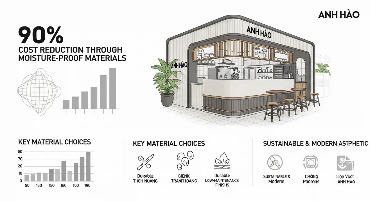 Hình ảnh không gian khô thoáng, sạch đẹp của quán trà sữa Anh Hào sau khi chống ẩm