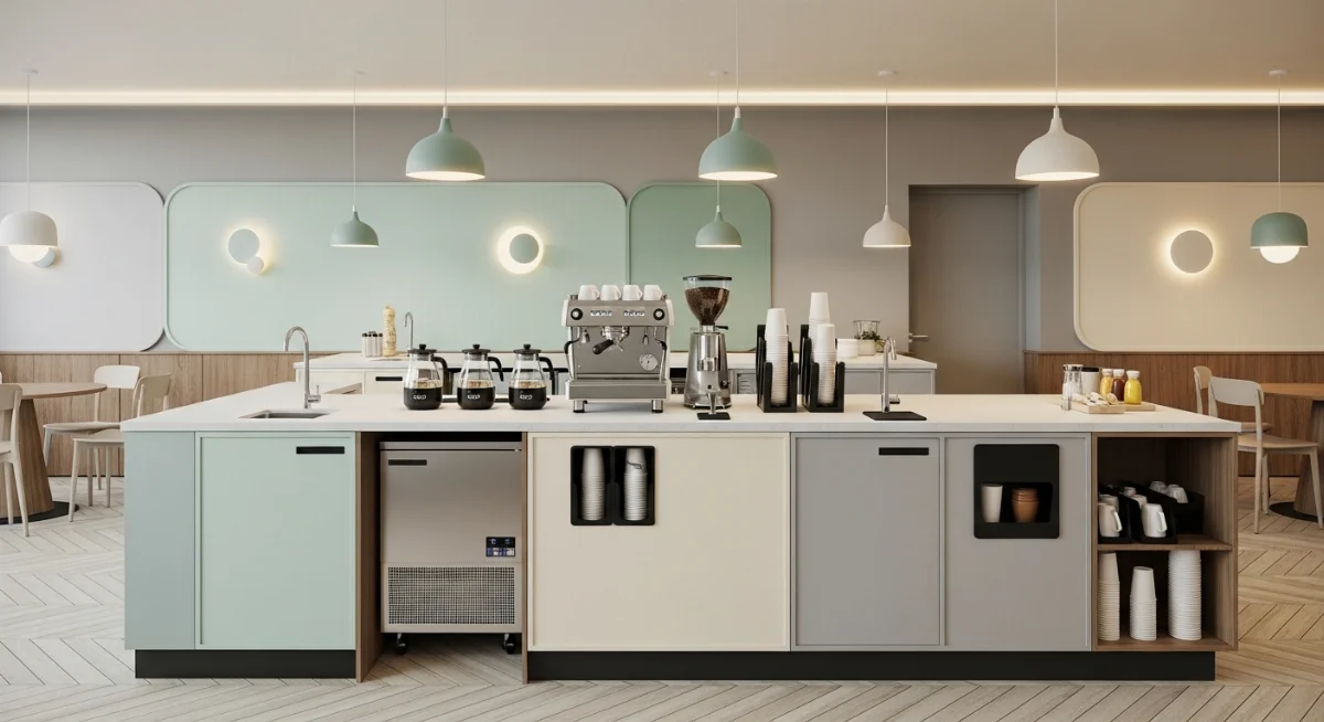 Bố trí quán trà sữa 20m2 hình chữ L tối ưu công năng