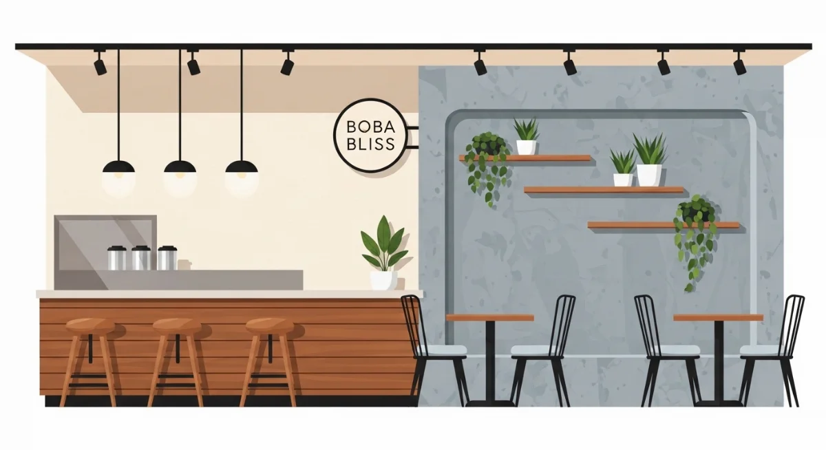 Thiết kế quán cà phê phong cách công nghiệp với tường bê tông mài và nội thất kim loại